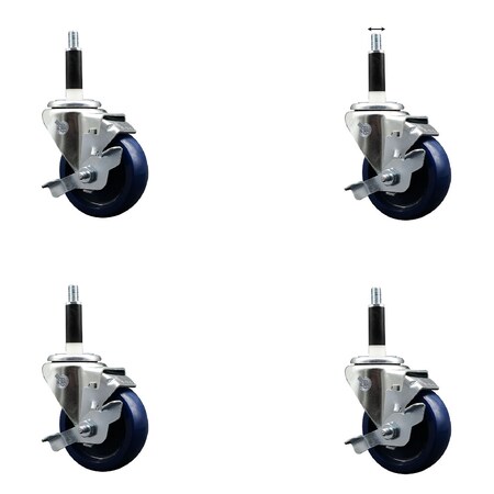 Service Caster 3.5'' SS Solid Poly Swivel 7/8'' Expanding Stem Caster Set with Brake, 4PK SCC-SSEX20S3514-SPUS-TLB-78-4